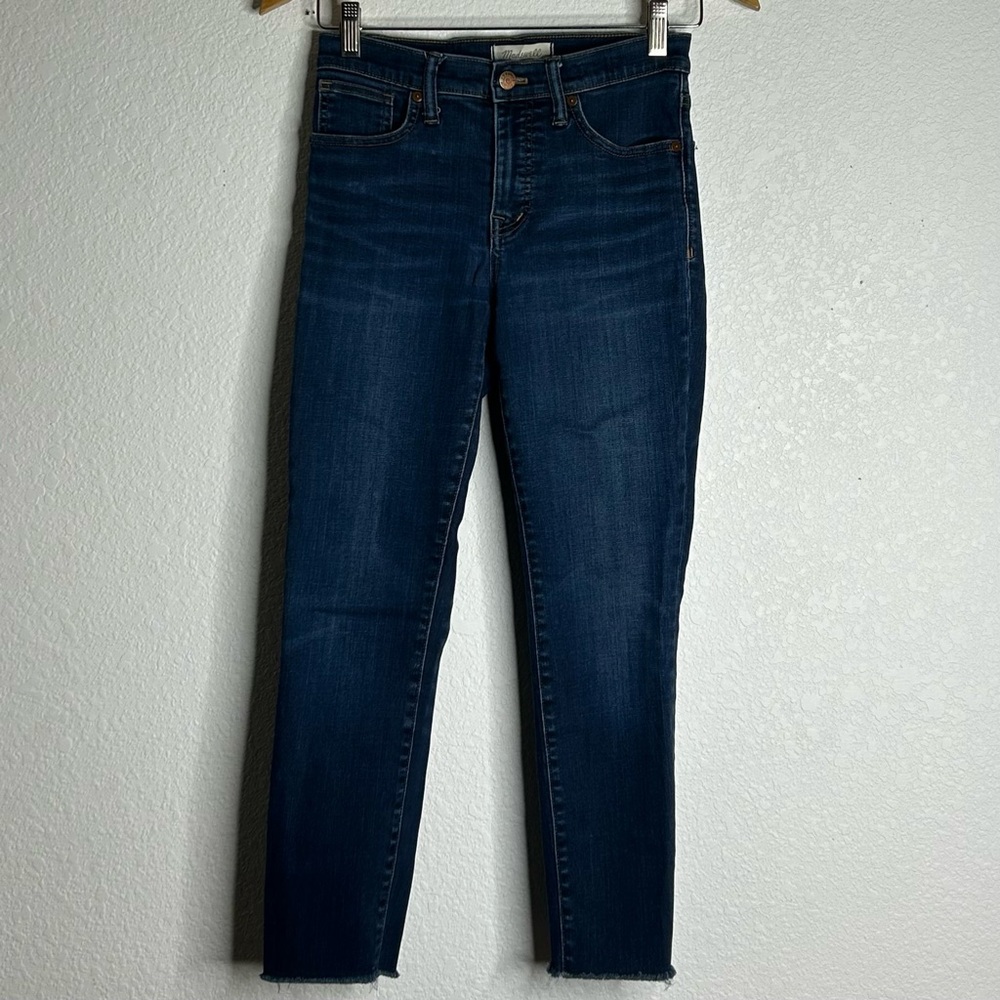 Madewell 9" High‎ Rise Skinny Denim Blue Stretch Jeans Dark Wash Raw Hem Sz 26